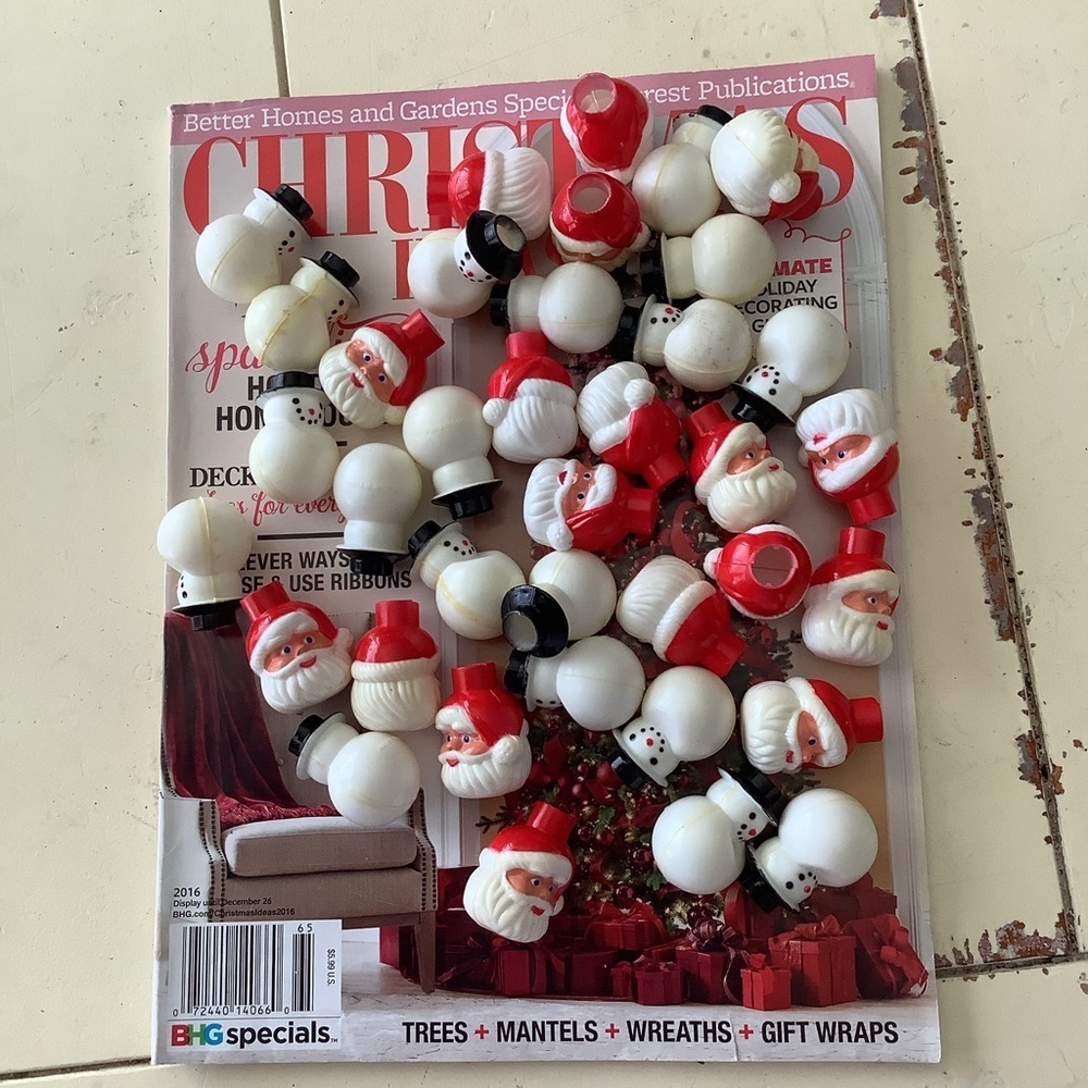 Vintage Mini Santa Head & Snowmen Christmas Light Covers